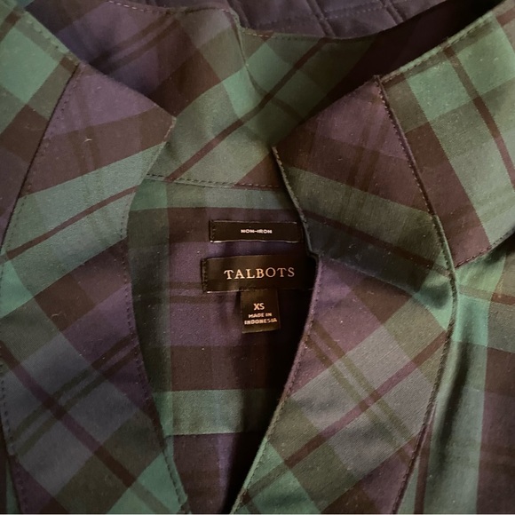 Talbots rhinestone black watch plaid festive blouse - Picture 5 of 11